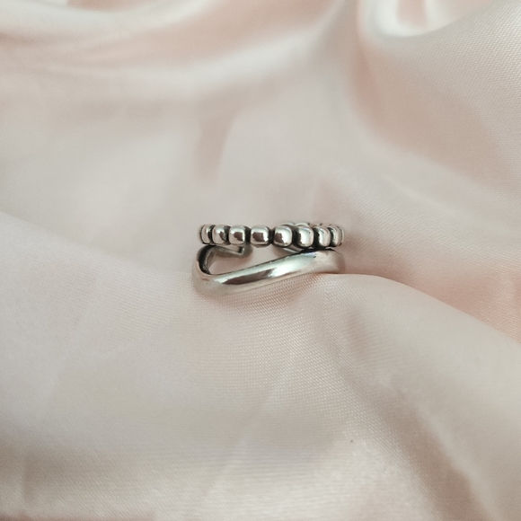 925 Silver Irregular Two Row Resizable Ring 💖 - Picture 7 of 9